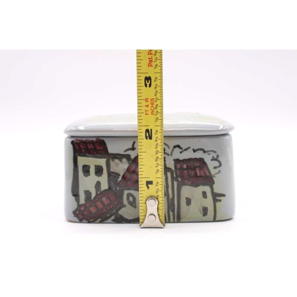 Italian Pottery Ceramic Trinket Box Village Scene Lid Gray Purple Signed Vintage - Picture 13 of 13